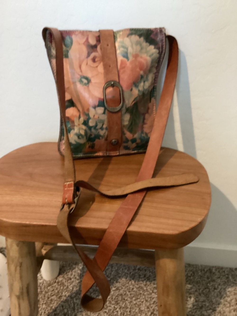 Patricia Nash Floral Leather Crossbody in Peach, Cream, Green and Tan
